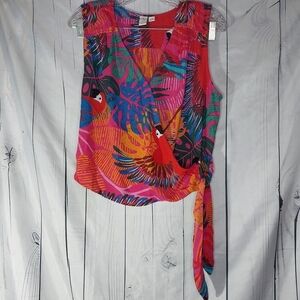 Joie Woman’s Tropical Faux Wrap Sleeveless Blouse, Size Large